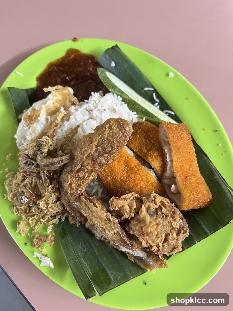 Nasi Lemak with Fried Chicken and Fish