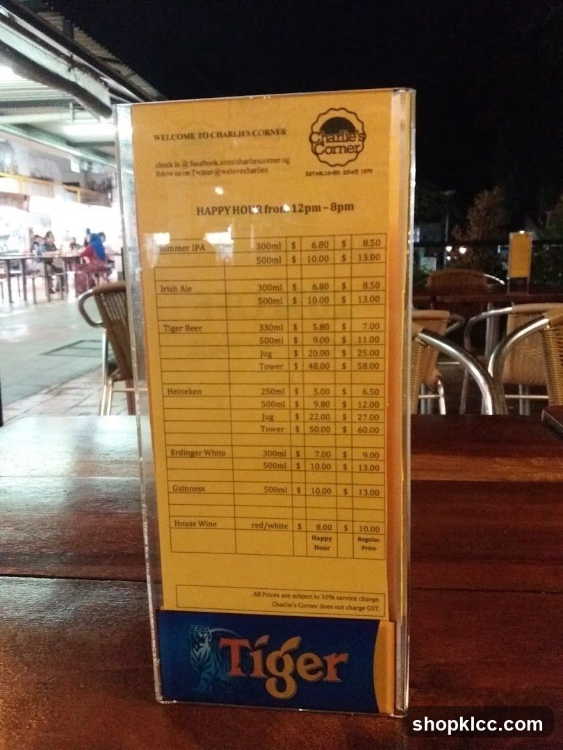 Charlie's Corner Menu