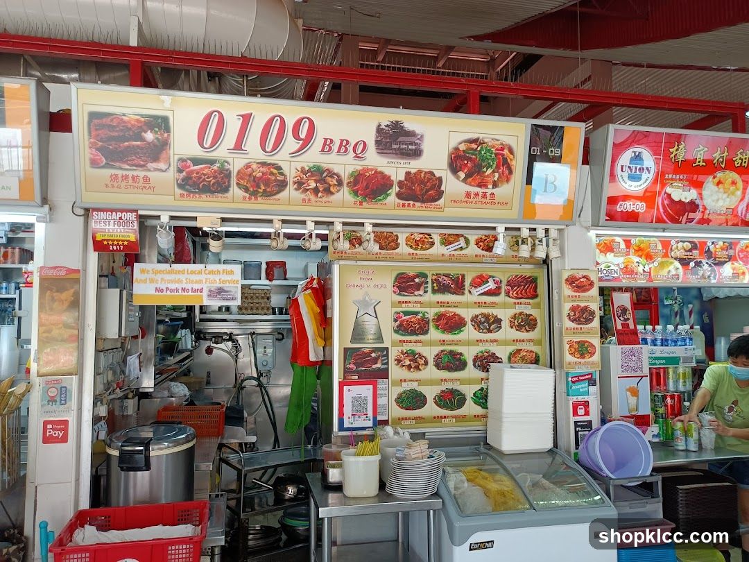 Food Stall with BBQ and Steamed Fish