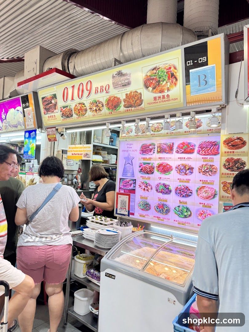 Food Stall with BBQ and Steamed Fish