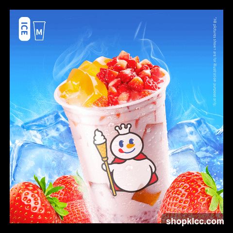Fruit drink with ice and strawberries
