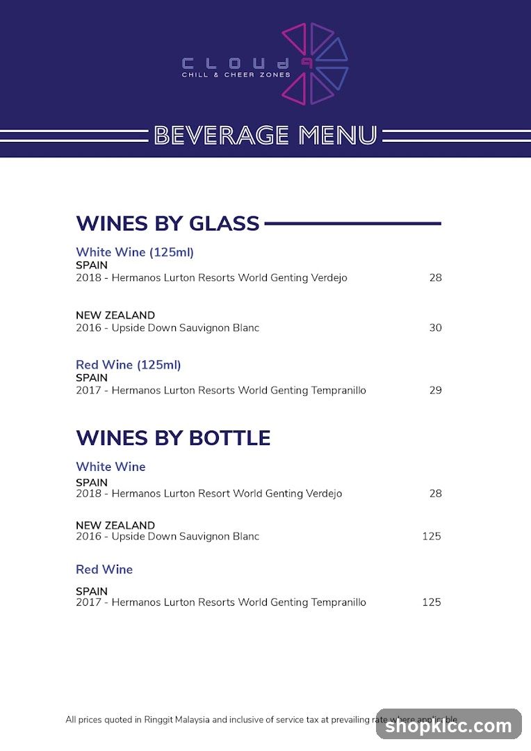 Cloud Chill & Cheer Zones Beverage Menu