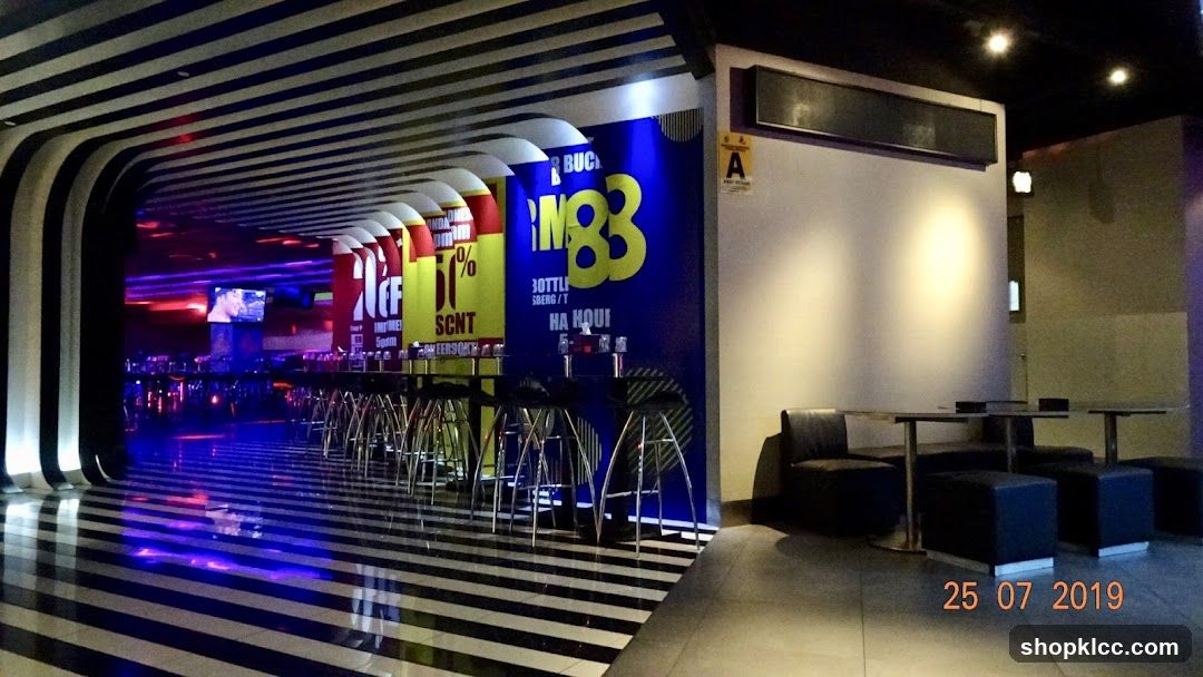 Interior of a venue with promotional signage
