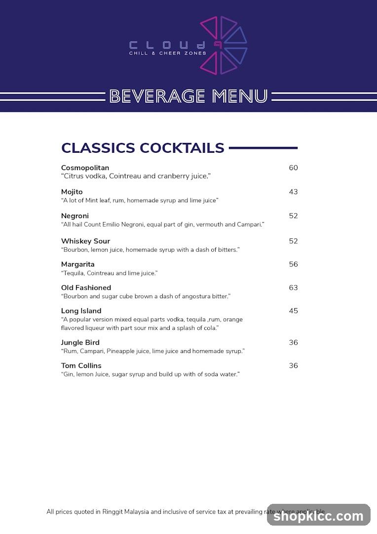 Cloud Chill & Cheer Zones Beverage Menu