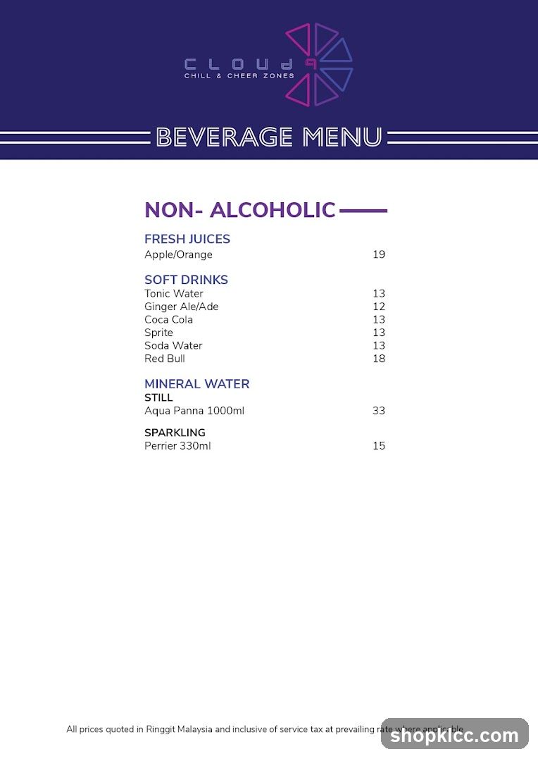 Cloud Chill & Cheer Zones Beverage Menu