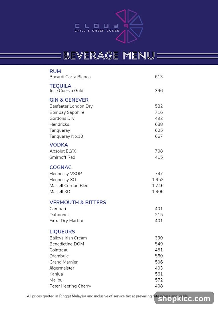 Cloud Chill & Cheer Zones Beverage Menu