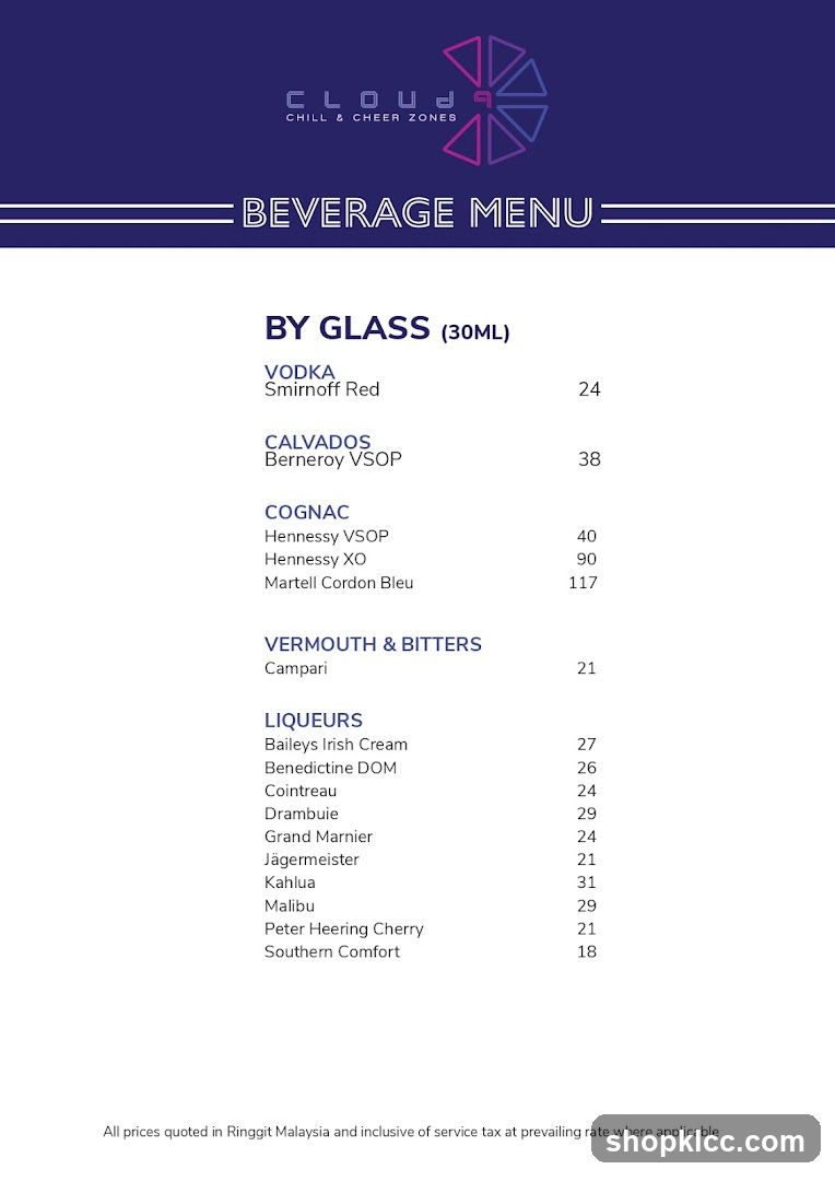 Cloud Chill & Cheer Zones Beverage Menu