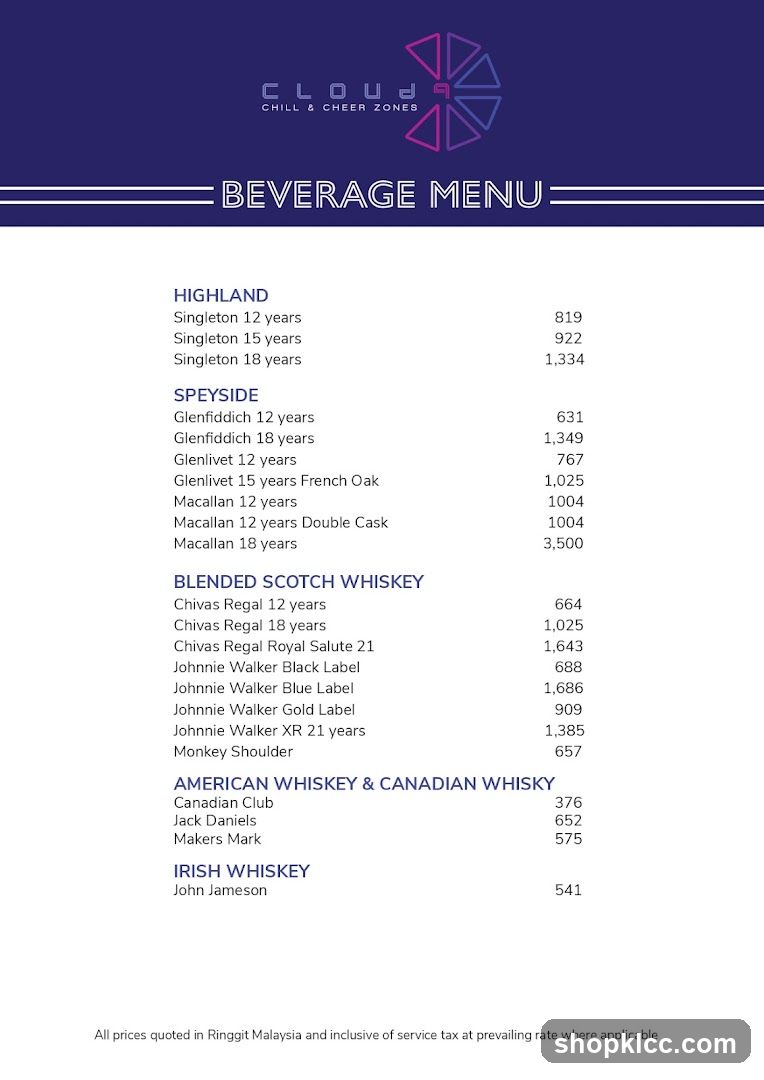 Cloud Chill & Cheer Zones Beverage Menu