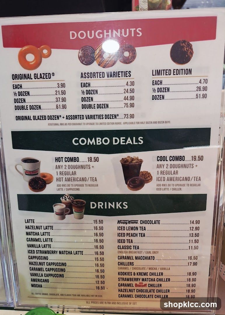 Krispy Kreme Doughnut Menu
