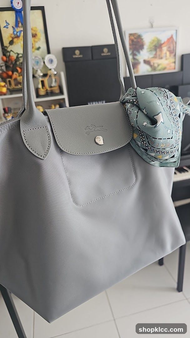 Gray Handbag with Scarf