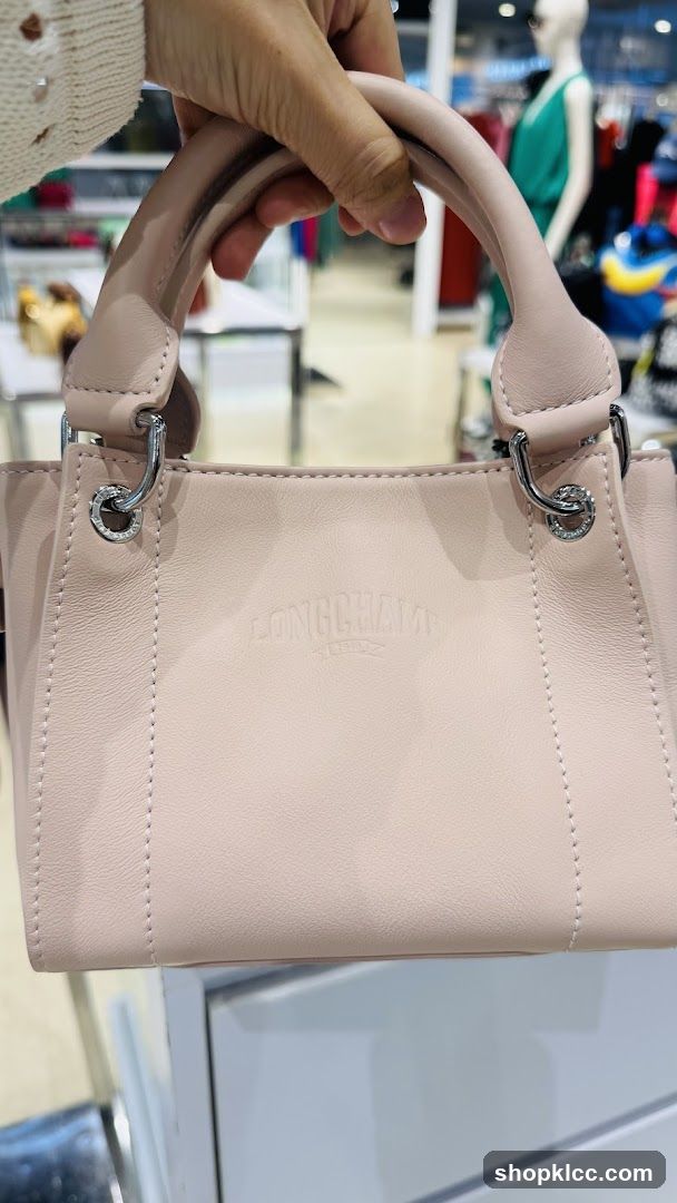 Hand holding a pink Longchamp bag