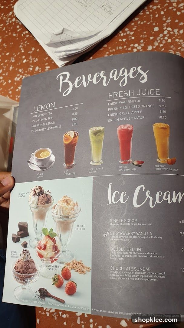 Beverages and Ice Cream Menu