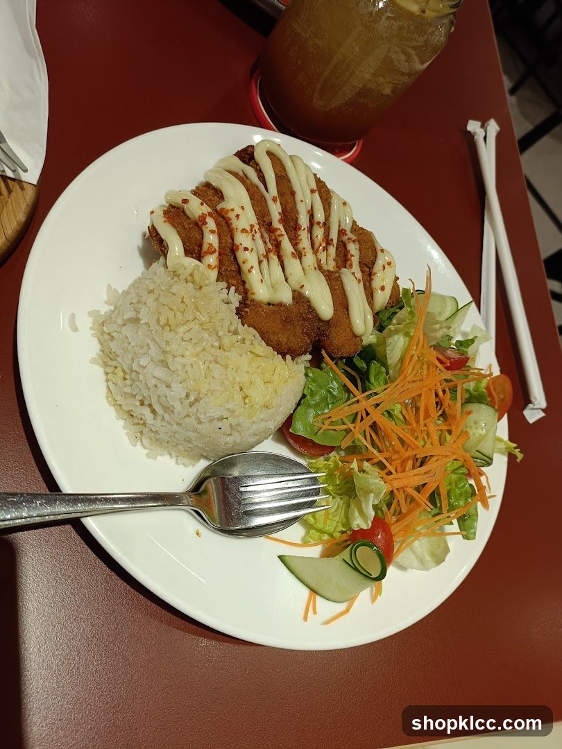 Fried Chicken with Rice and Salad