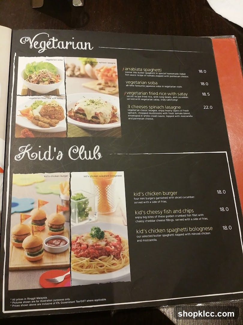 Vegetarian and Kid's Club Menu