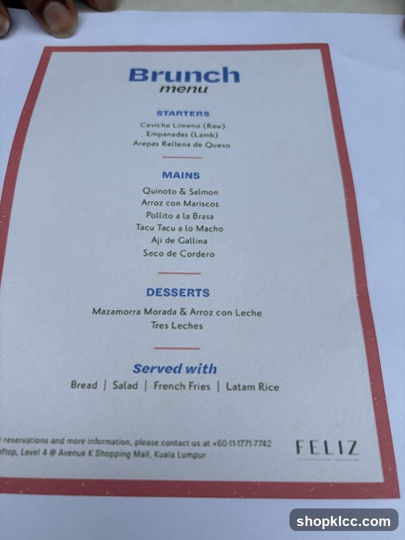 Brunch menu