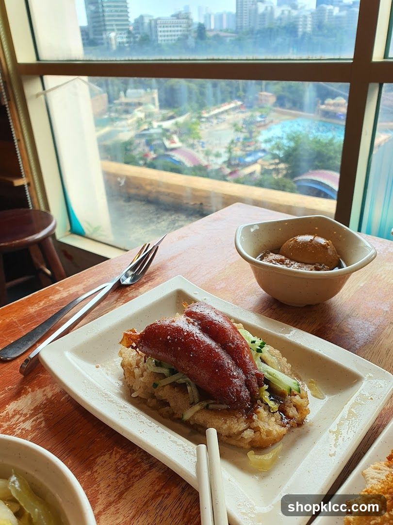 Food on a table with a view