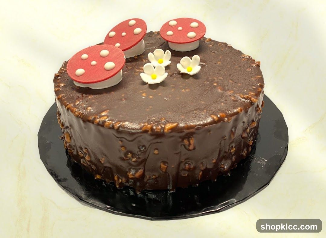 Chocolate Cake with Mushroom Decorations