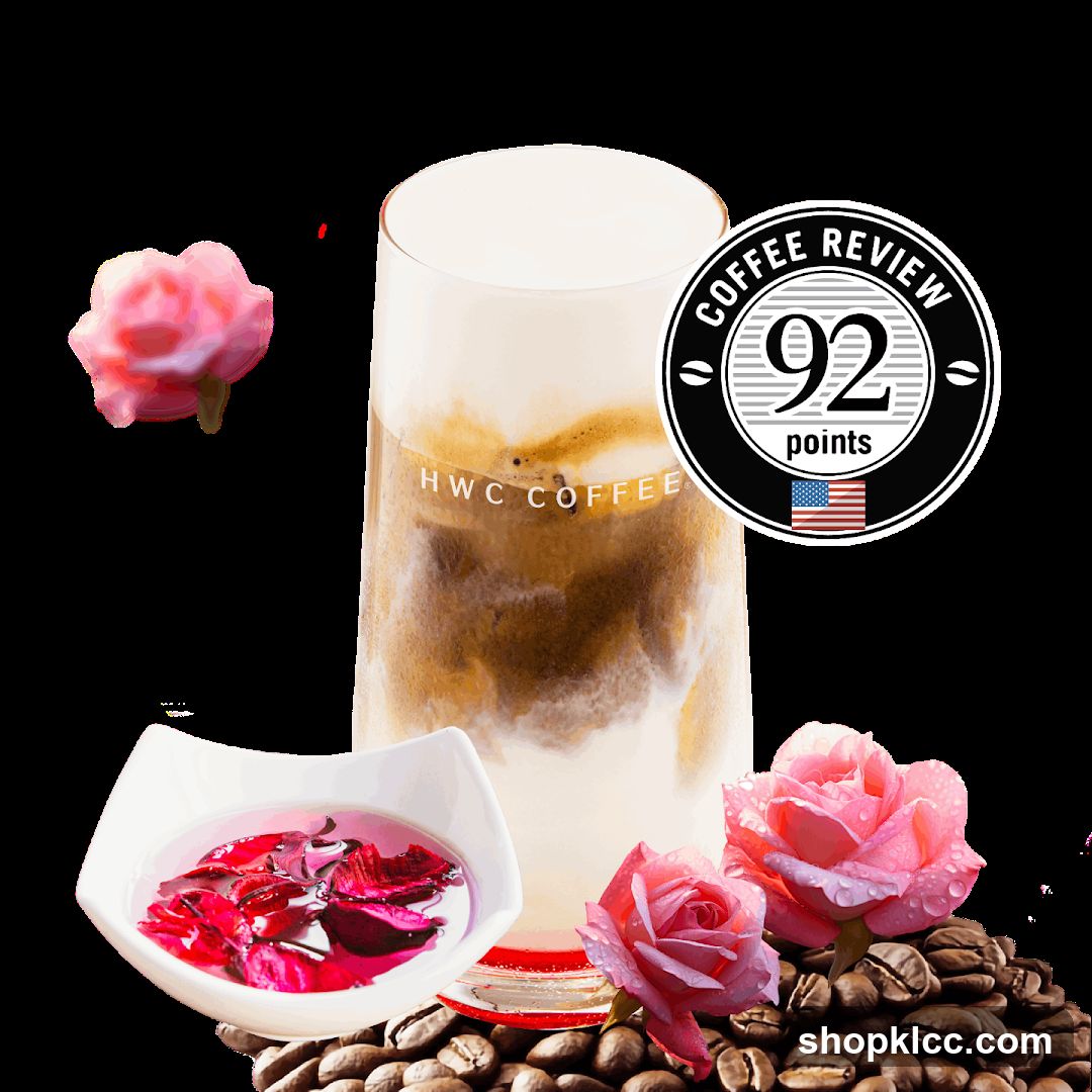 Coffee drink with roses and coffee beans