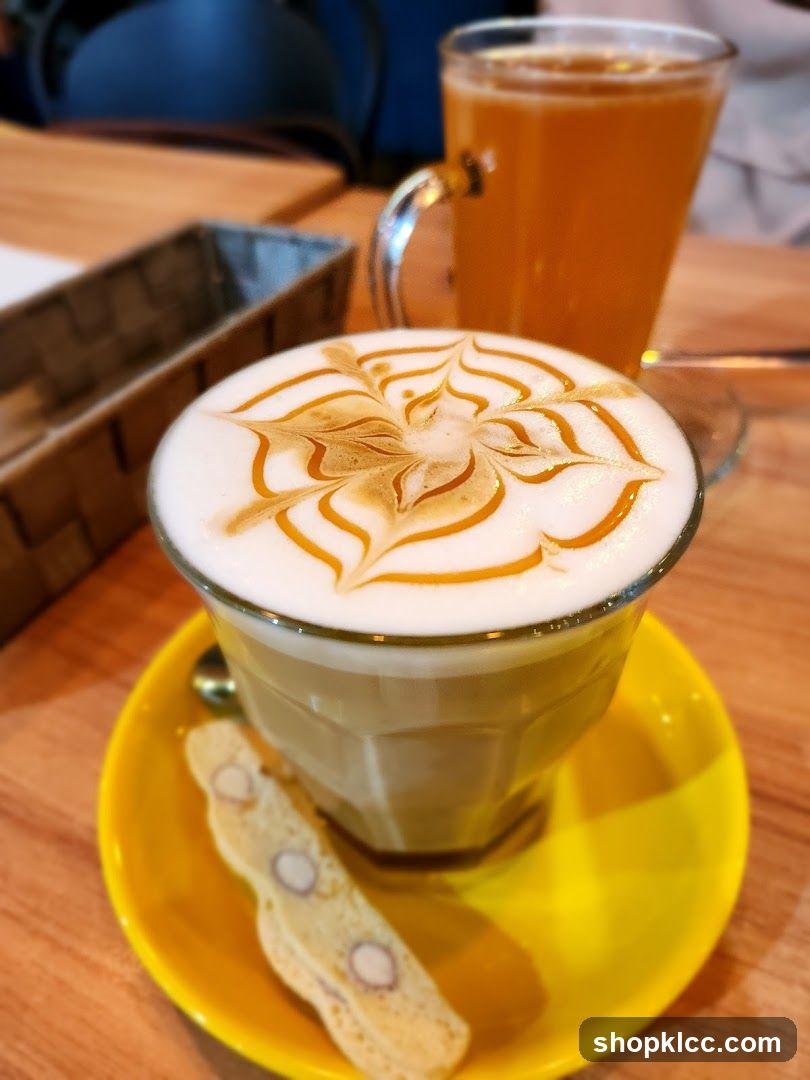 Latte with Caramel Drizzle and Biscotti