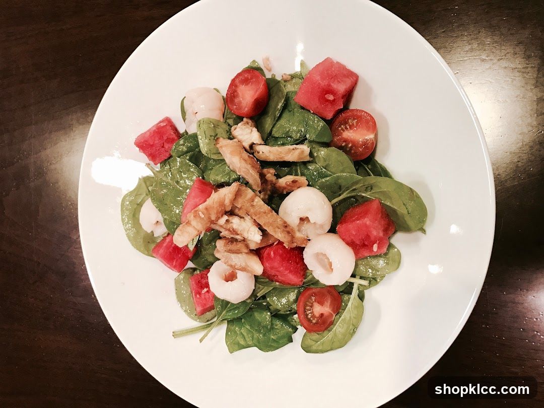 Spinach Salad with Watermelon and Lychee