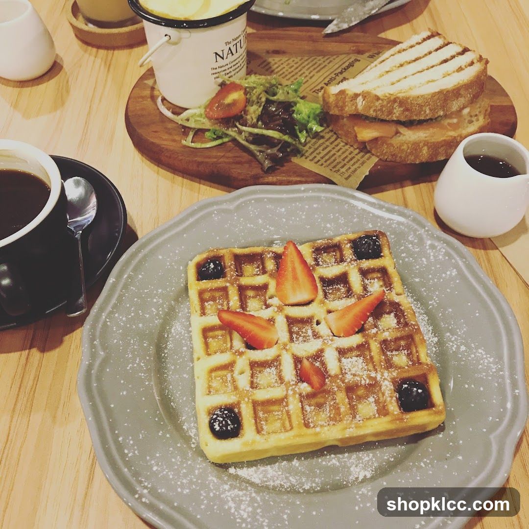 Waffle with Strawberries and Coffee