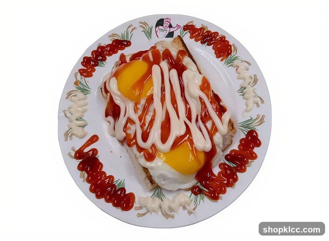 Fried Eggs on Toast with Ketchup and Mayonnaise