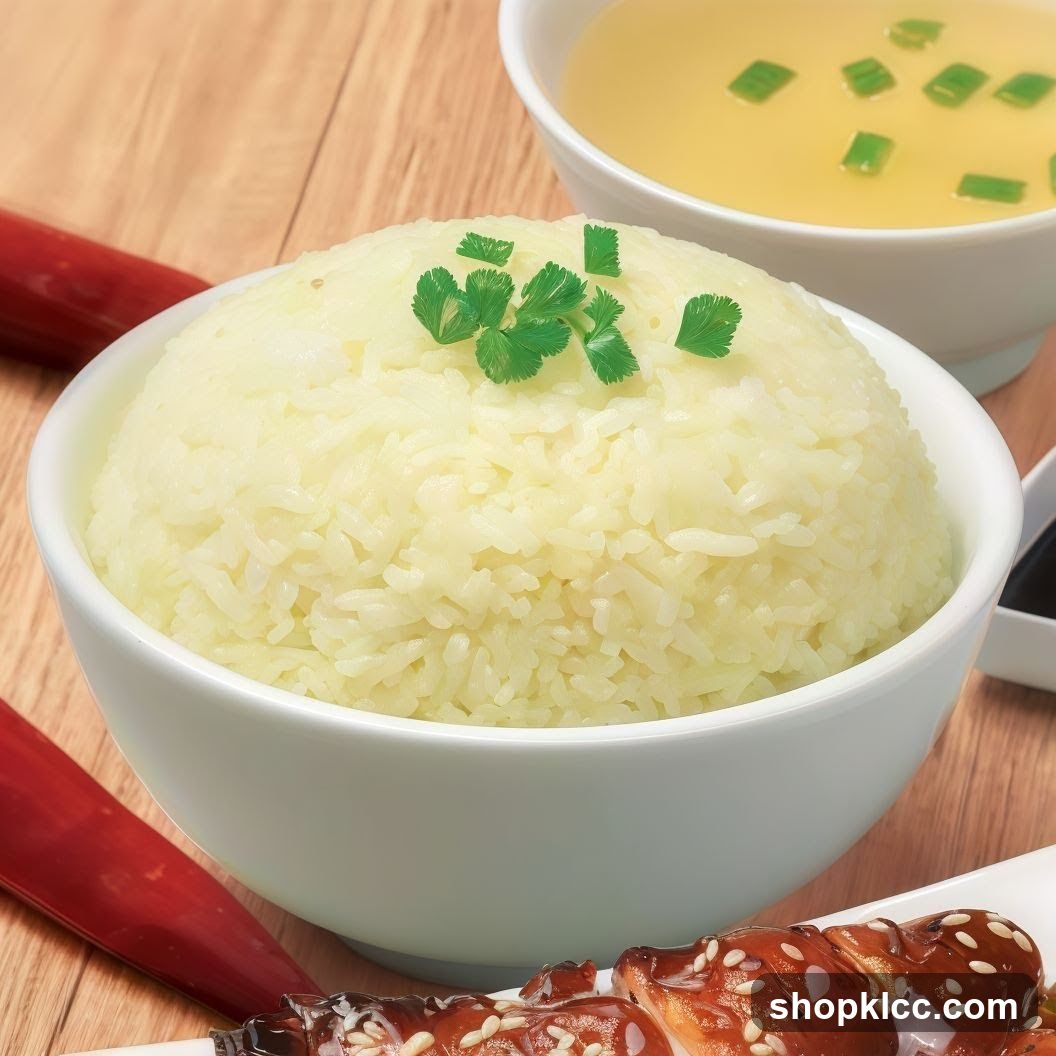 Steamed Rice with Soup and Skewers