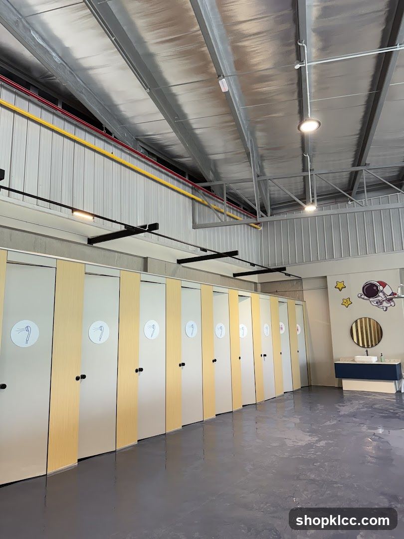Modern Restroom with Shower Stalls
