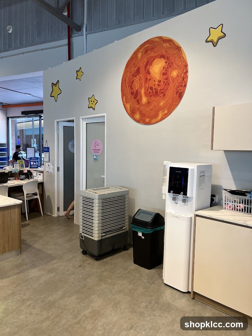 Interior of a facility with space-themed decor