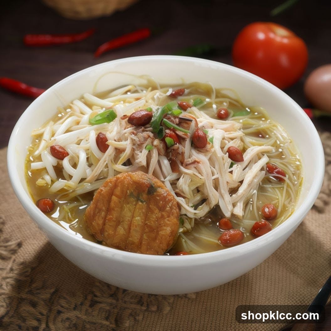 Bowl of Noodles with Shredded Chicken and Bean Sprouts