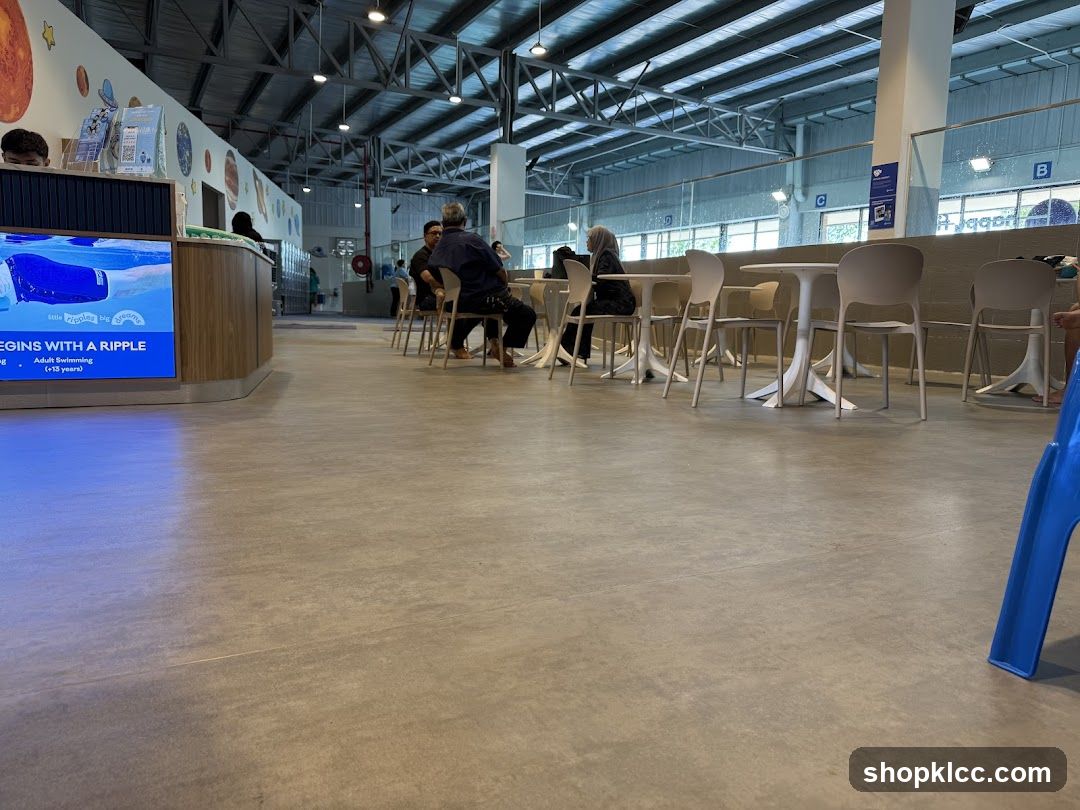 Indoor seating area with digital display