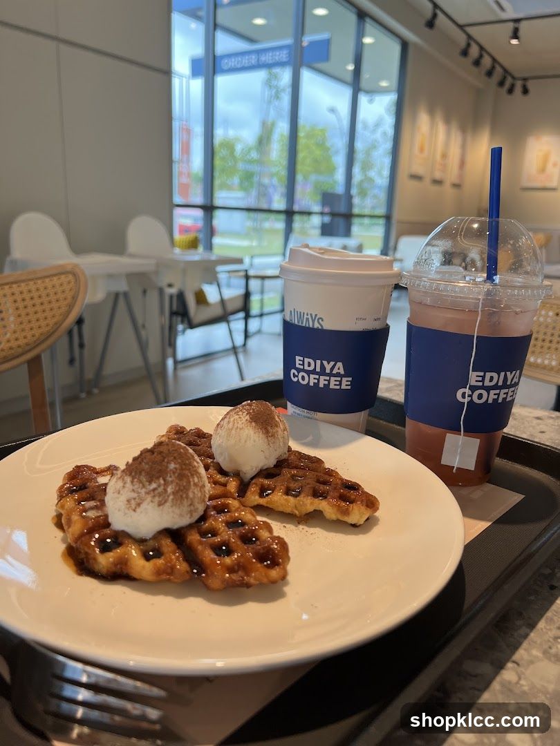 Waffles and drinks at Ediya Coffee