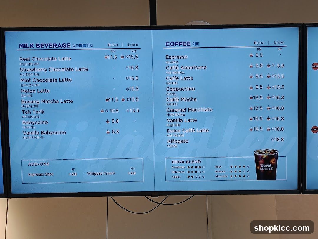 Milk Beverage and Coffee Menu