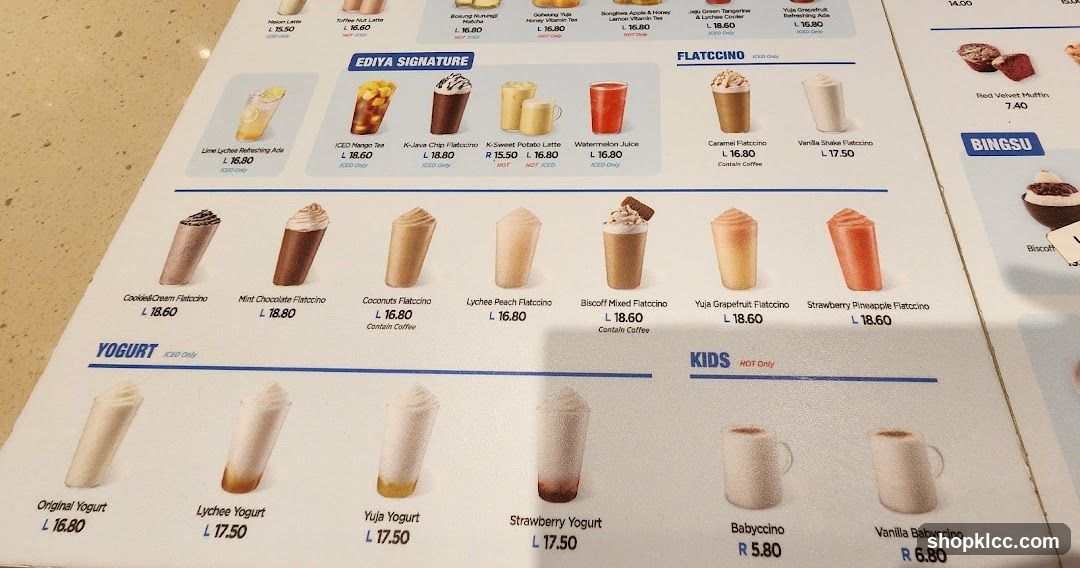 EDIYA SIGNATURE & FLATCCINO MENU