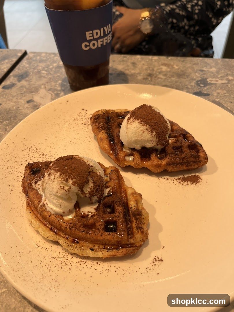 Waffles with Ice Cream and Coffee