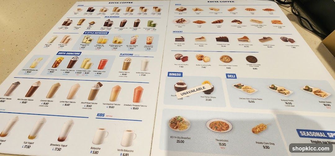 EDIYA COFFEE Menu