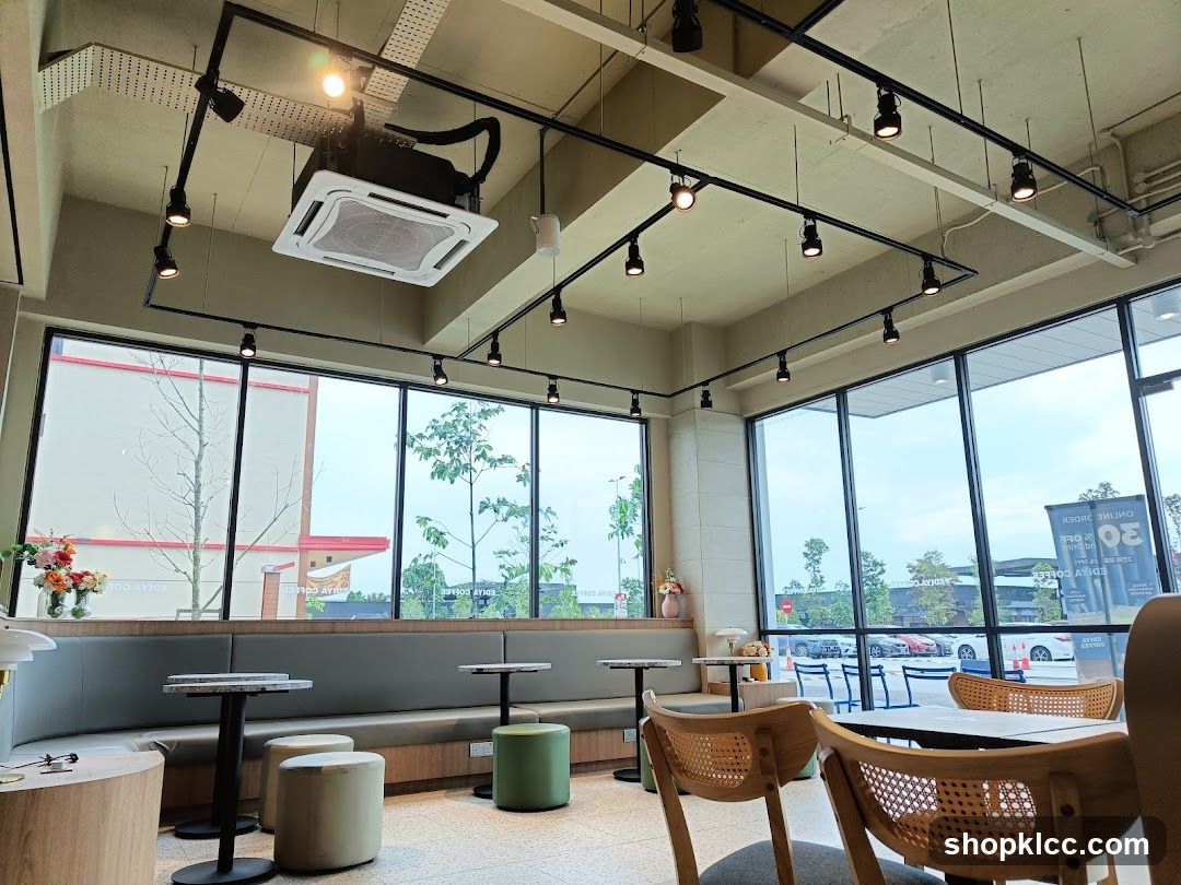 Modern Cafe Interior with Large Windows
