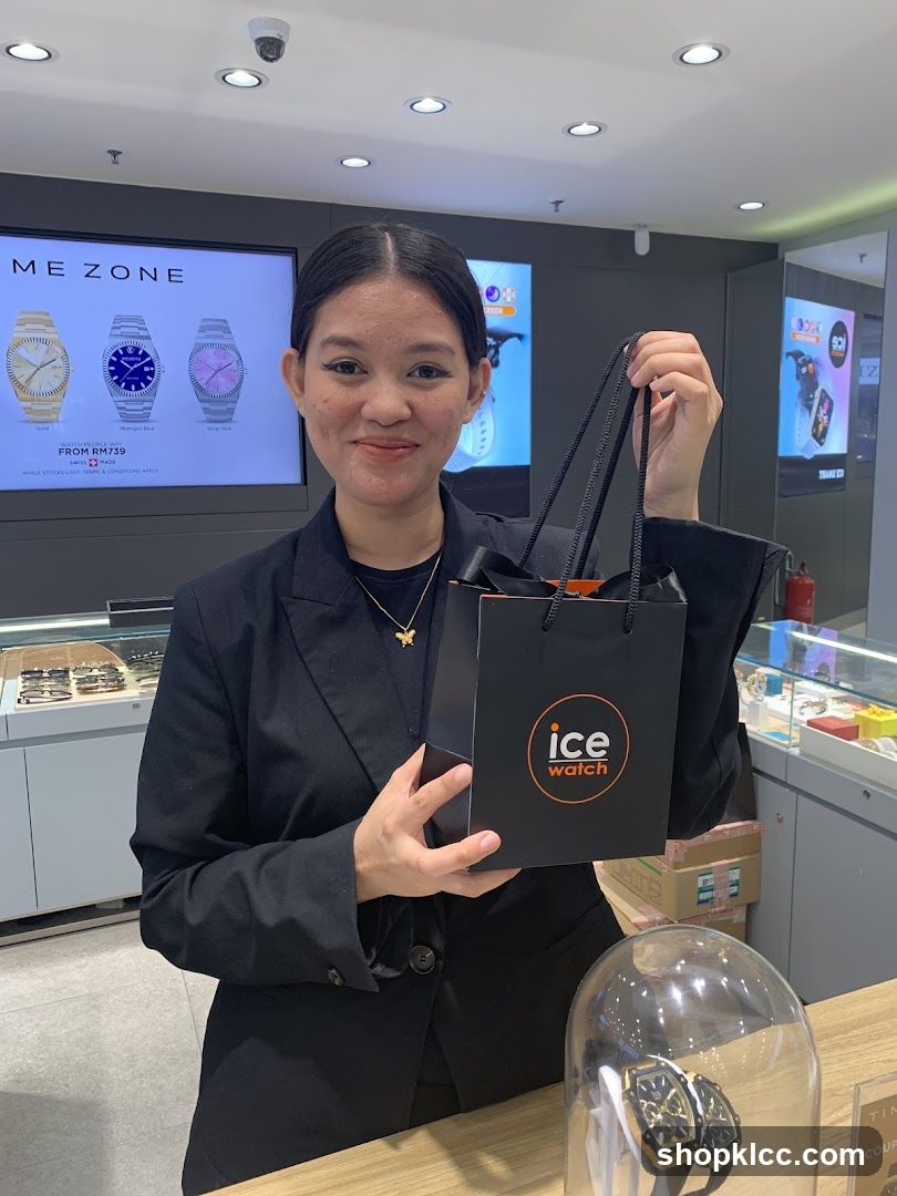 Woman holding an Ice Watch bag