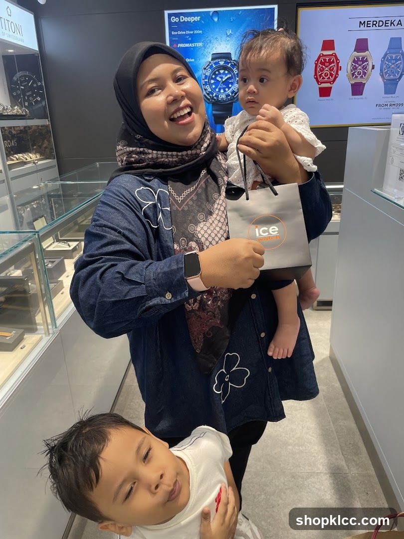 Woman and children in a watch store