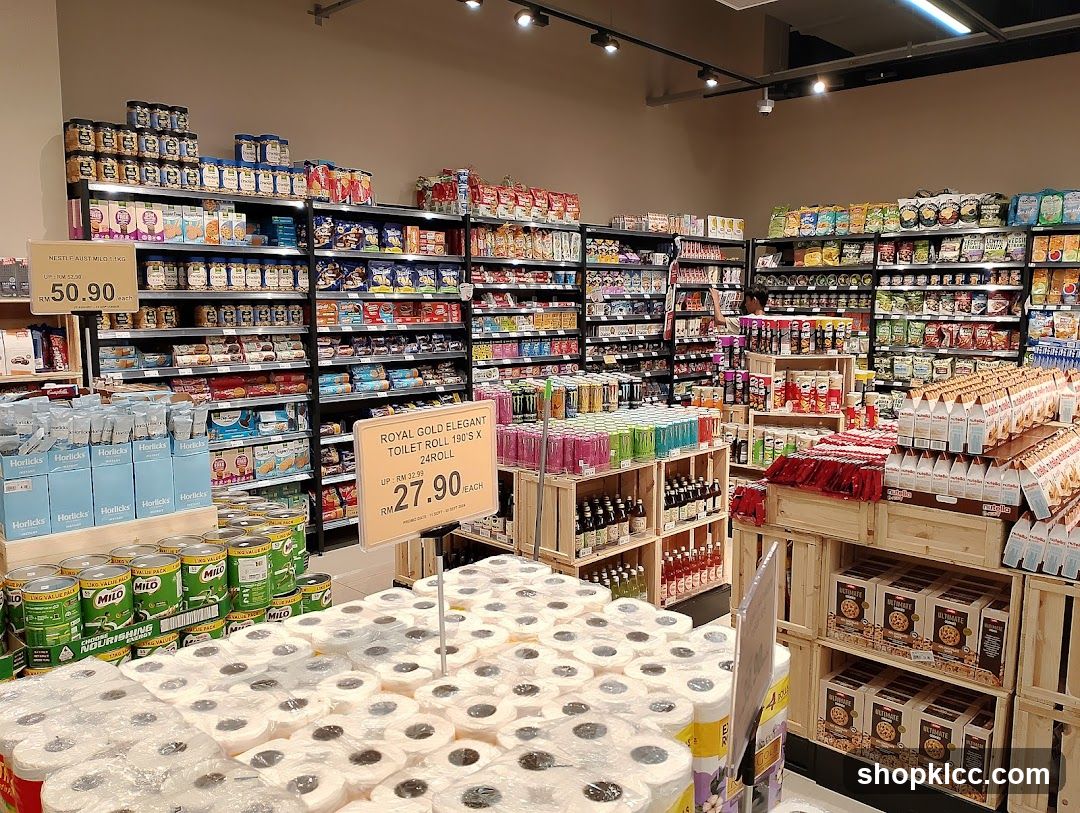 Supermarket aisle with various products