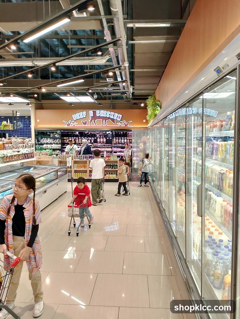 Supermarket Interior with Refrigerated Displays