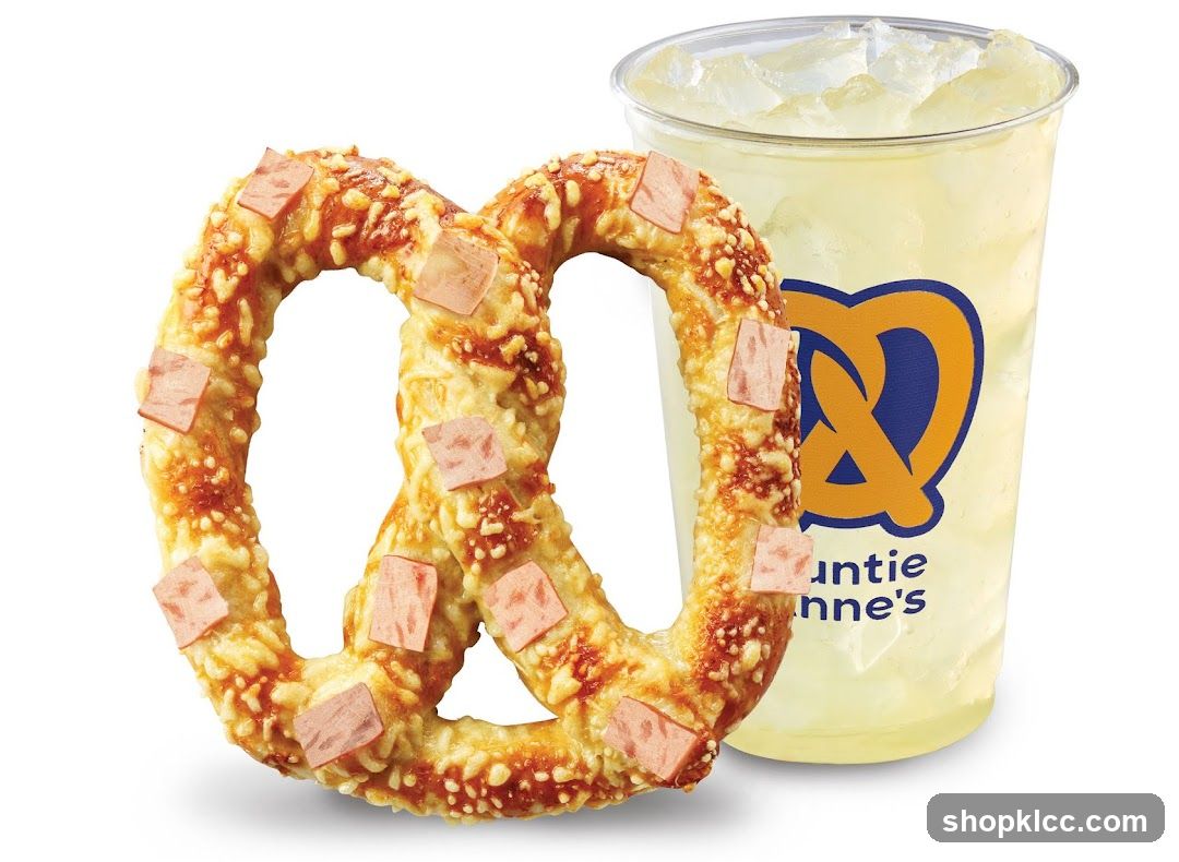 Pretzel with Ham and Cheese and a Drink