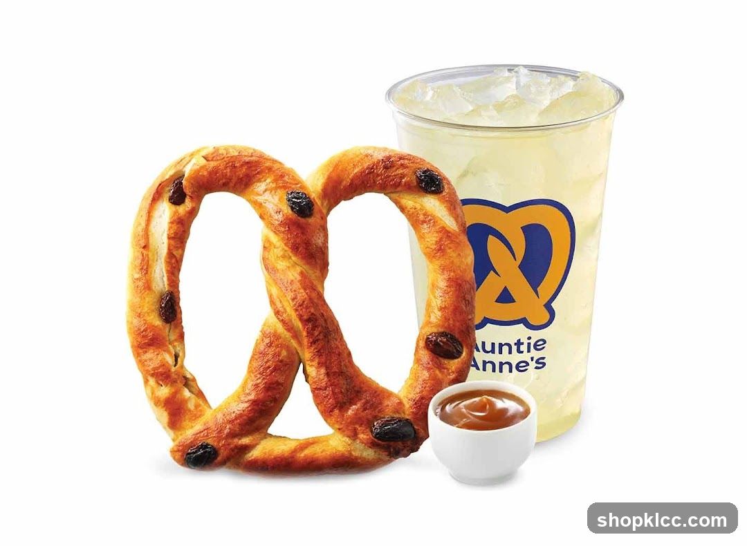 Raisin Pretzel with Caramel Dip and Lemonade