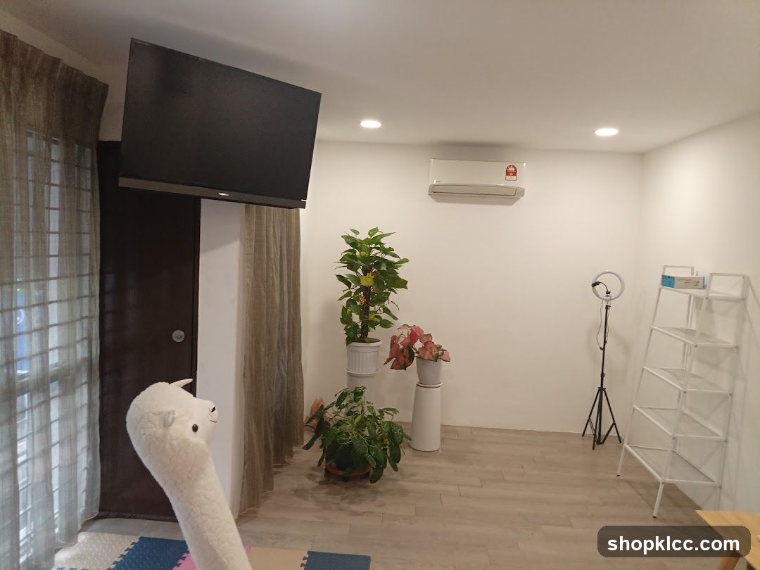 Room with TV and plants