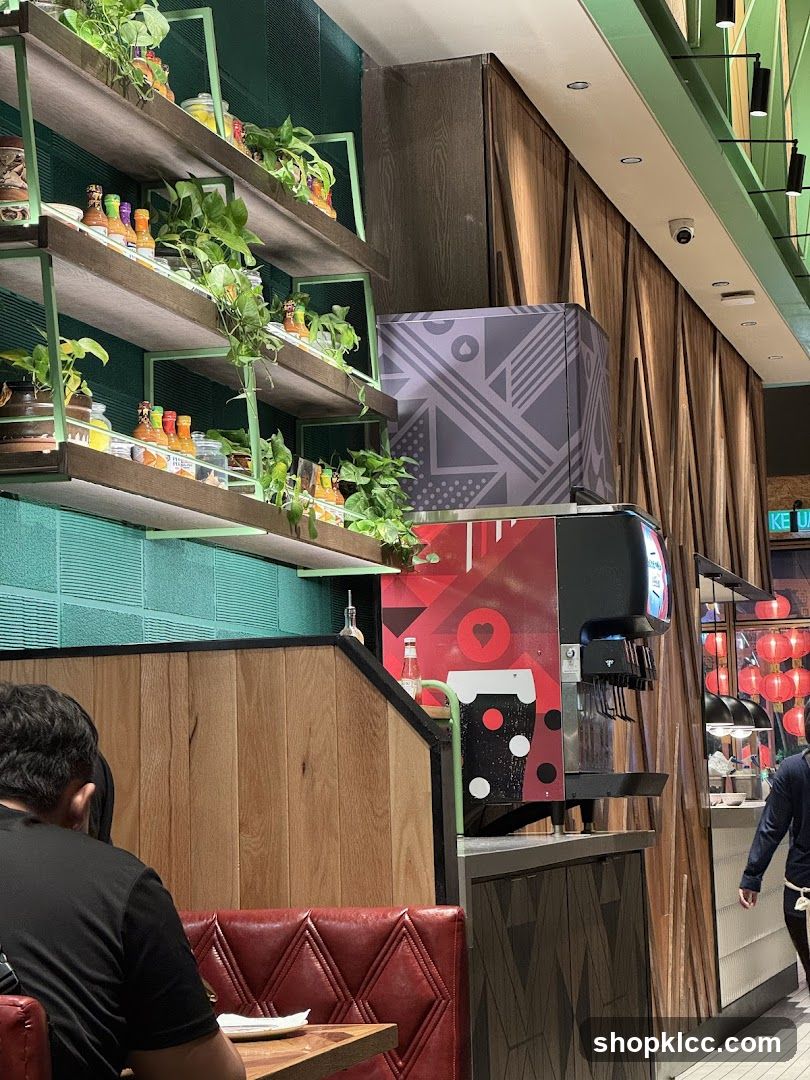 Restaurant Interior with Shelving and Drink Dispenser