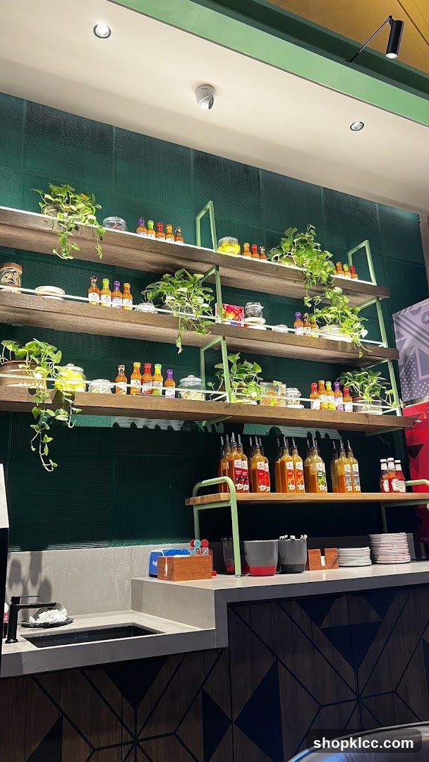 Restaurant Shelving with Sauces and Plants