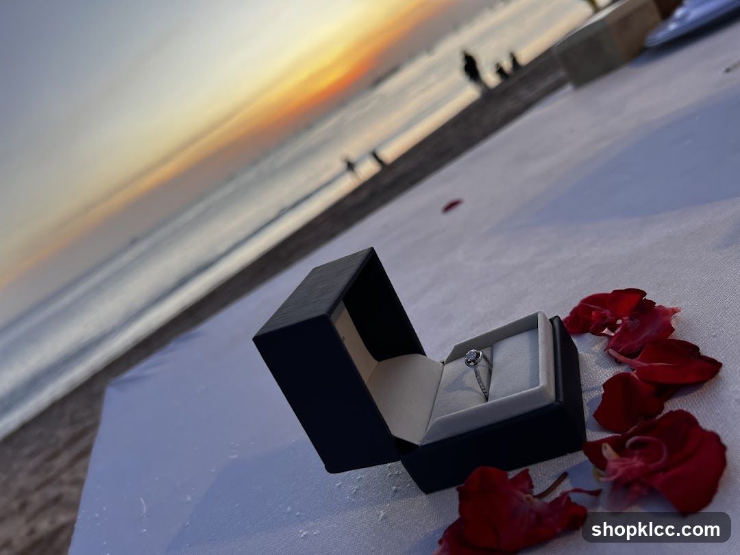 Engagement Ring on Beach at Sunset