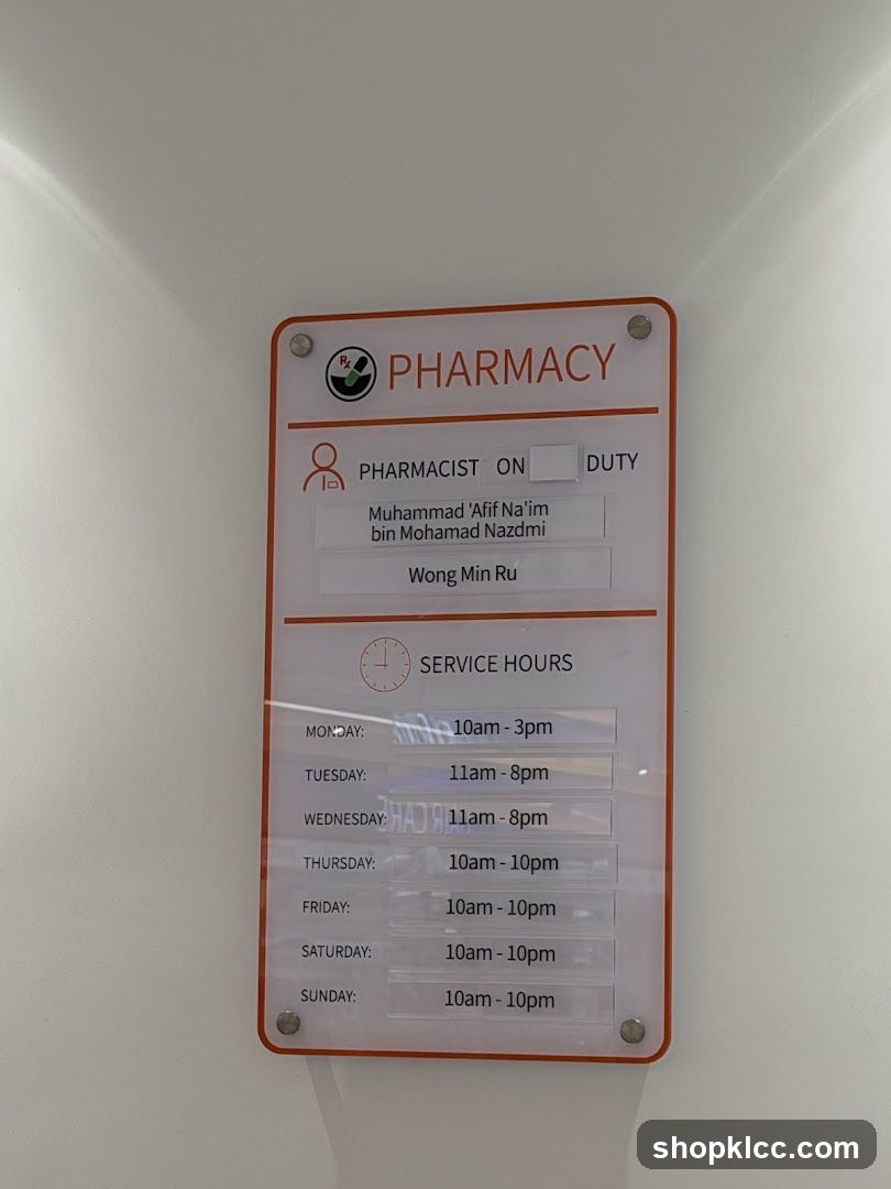 Pharmacy Service Hours and Pharmacist Duty Roster