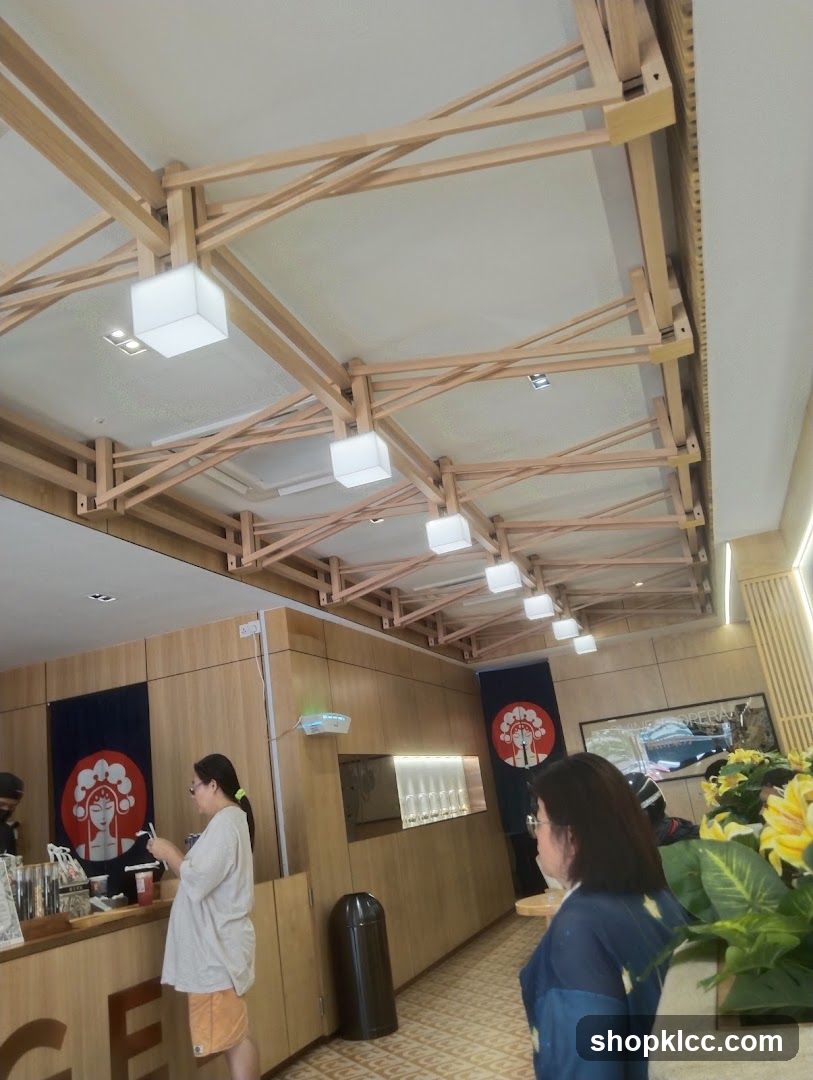 Interior of a cafe with wooden accents