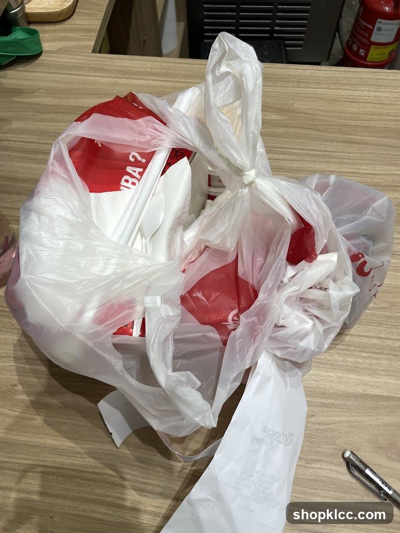 Takeout Bag with Utensils and Cups